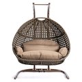 Leisuremod Wicker Hanging Double Egg Swing Chair with Brown Cushions EKDBG-57BR